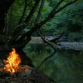 Campfire Next To Quiet River